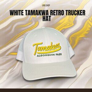White Tamakwa Retro Trucker Hat With Mesh Back & Adjustable Strap By Yupoong